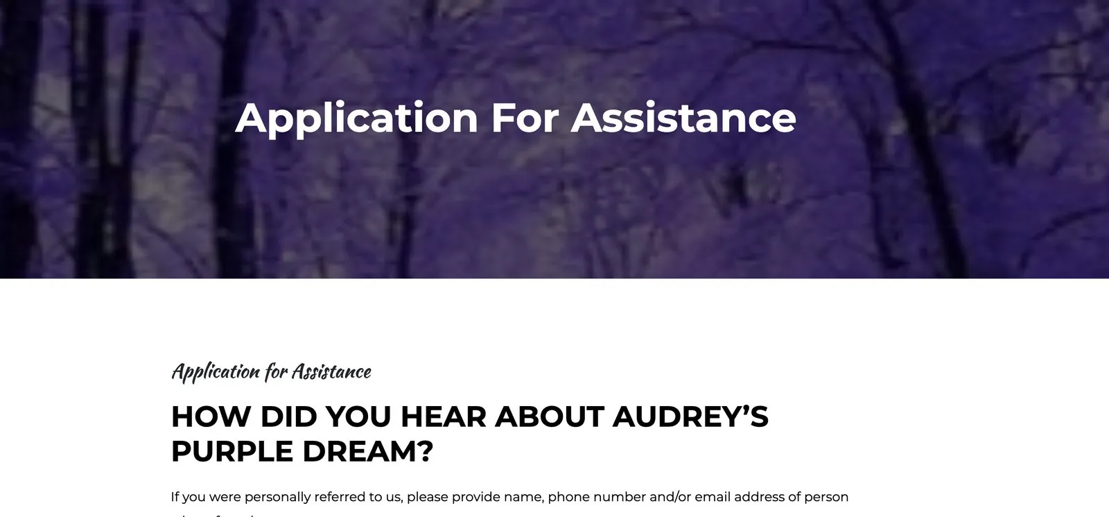 Online Application for Assistance form
