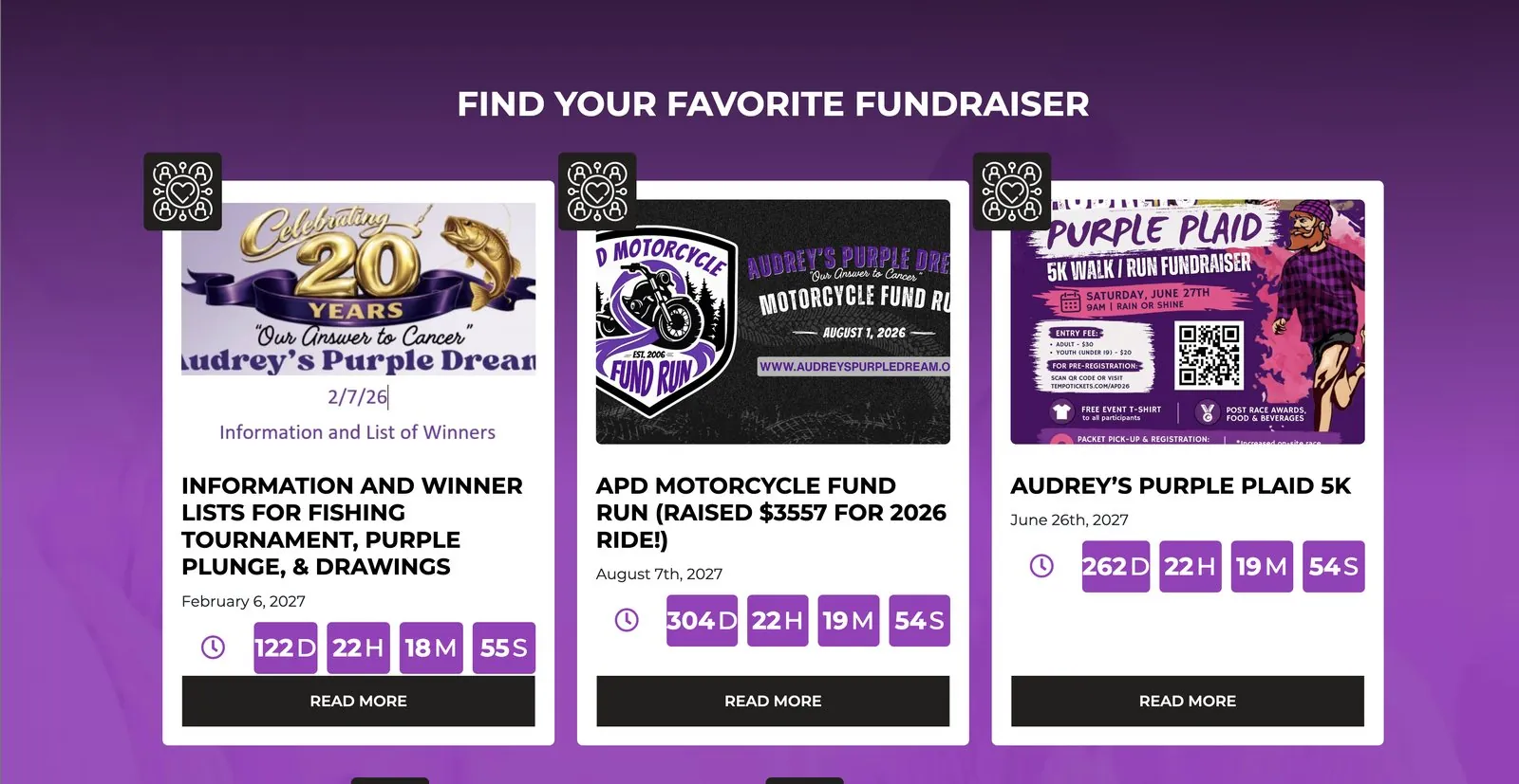 Audrey's Purple Dream fundraiser events section