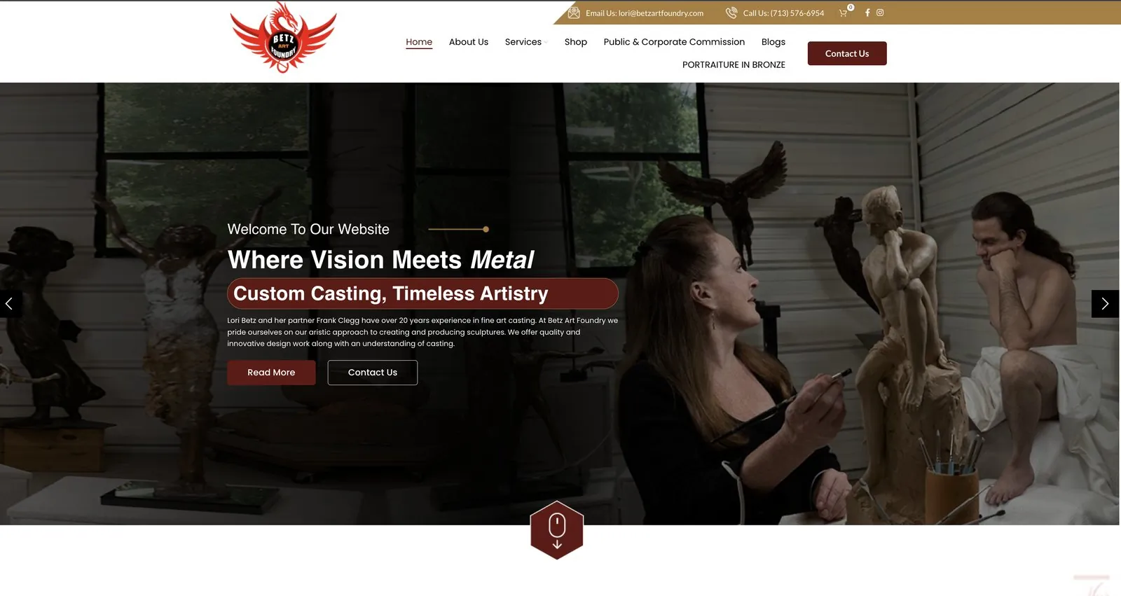 Homepage: Where Vision Meets Metal, Custom Casting, Timeless Artistry, with a sculptor at work
