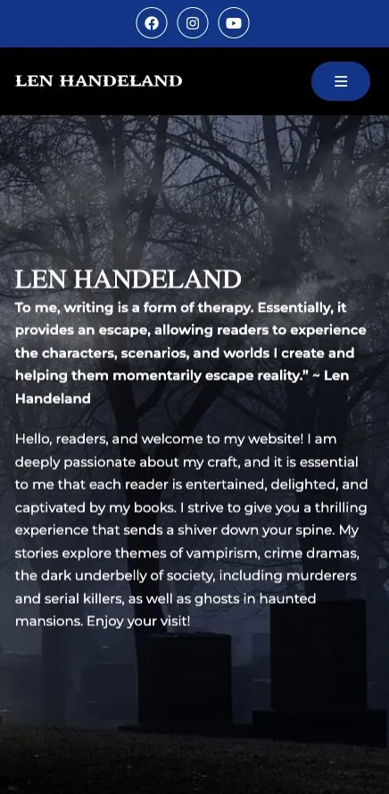 Len Handeland homepage on a phone