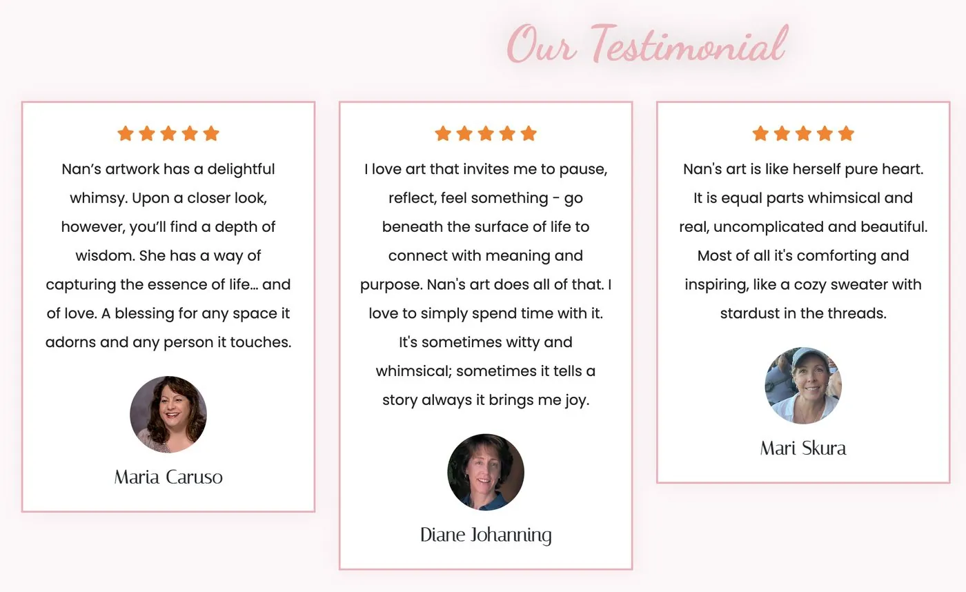 Testimonials from collectors Maria Caruso, Diane Johanning and Mari Skura