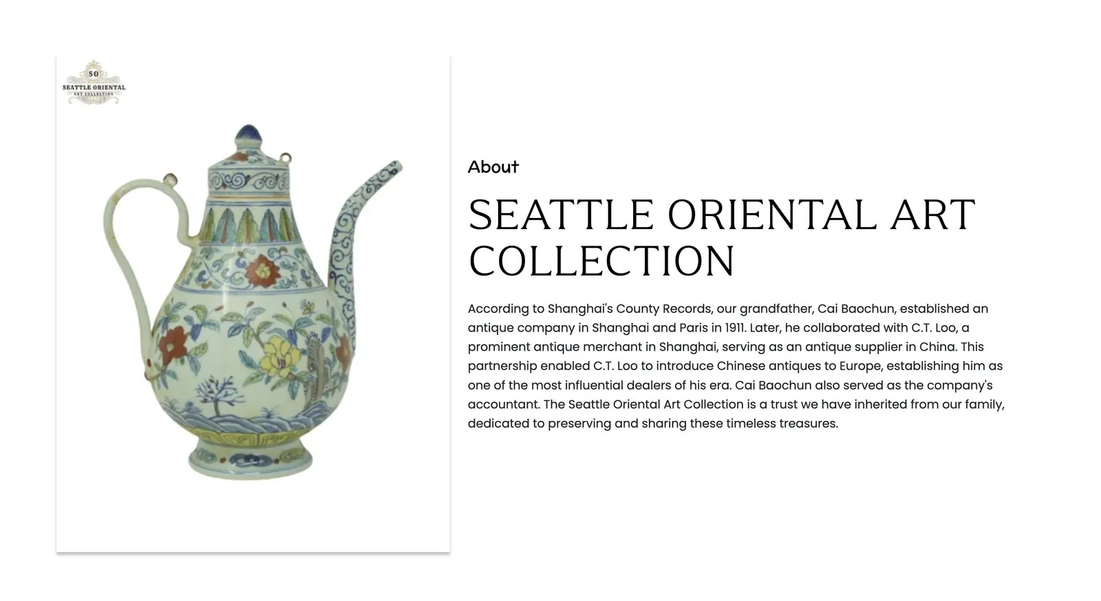 About section telling the family history of the collection since 1911