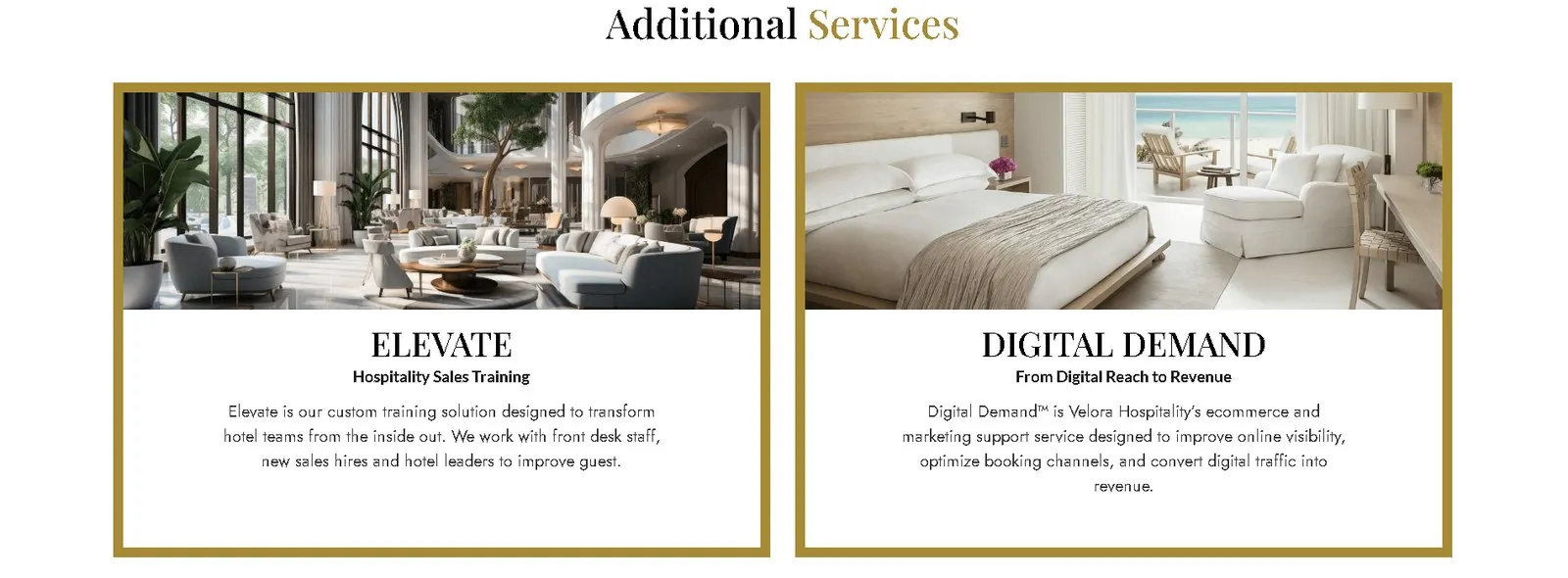 Additional Services cards for Elevate hospitality sales training and Digital Demand