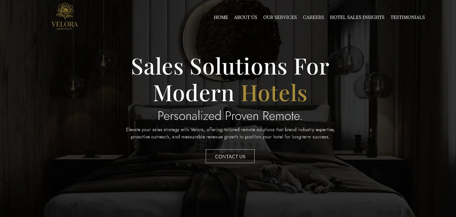 Velora Hospitality homepage: Sales Solutions For Modern Hotels. Personalized. Proven. Remote.